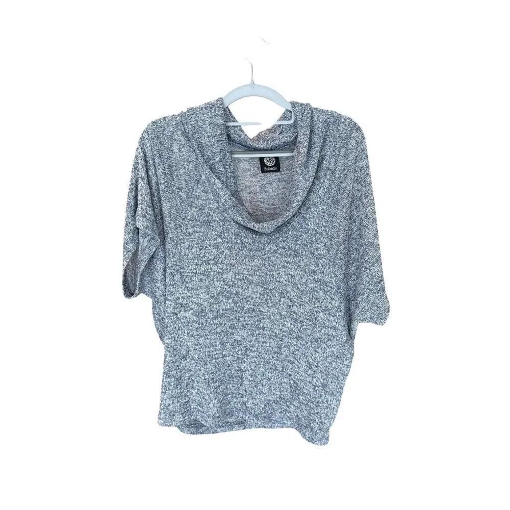 Bobeau Women's Short Sleeve Cowl Neck Lightweight Sweater Blue Large